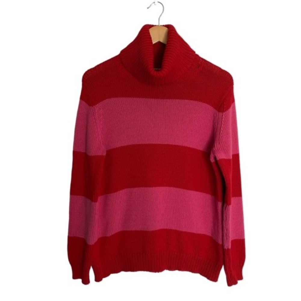 Isaac Mizrahi Red & Pink Striped Turtleneck Sweater Large